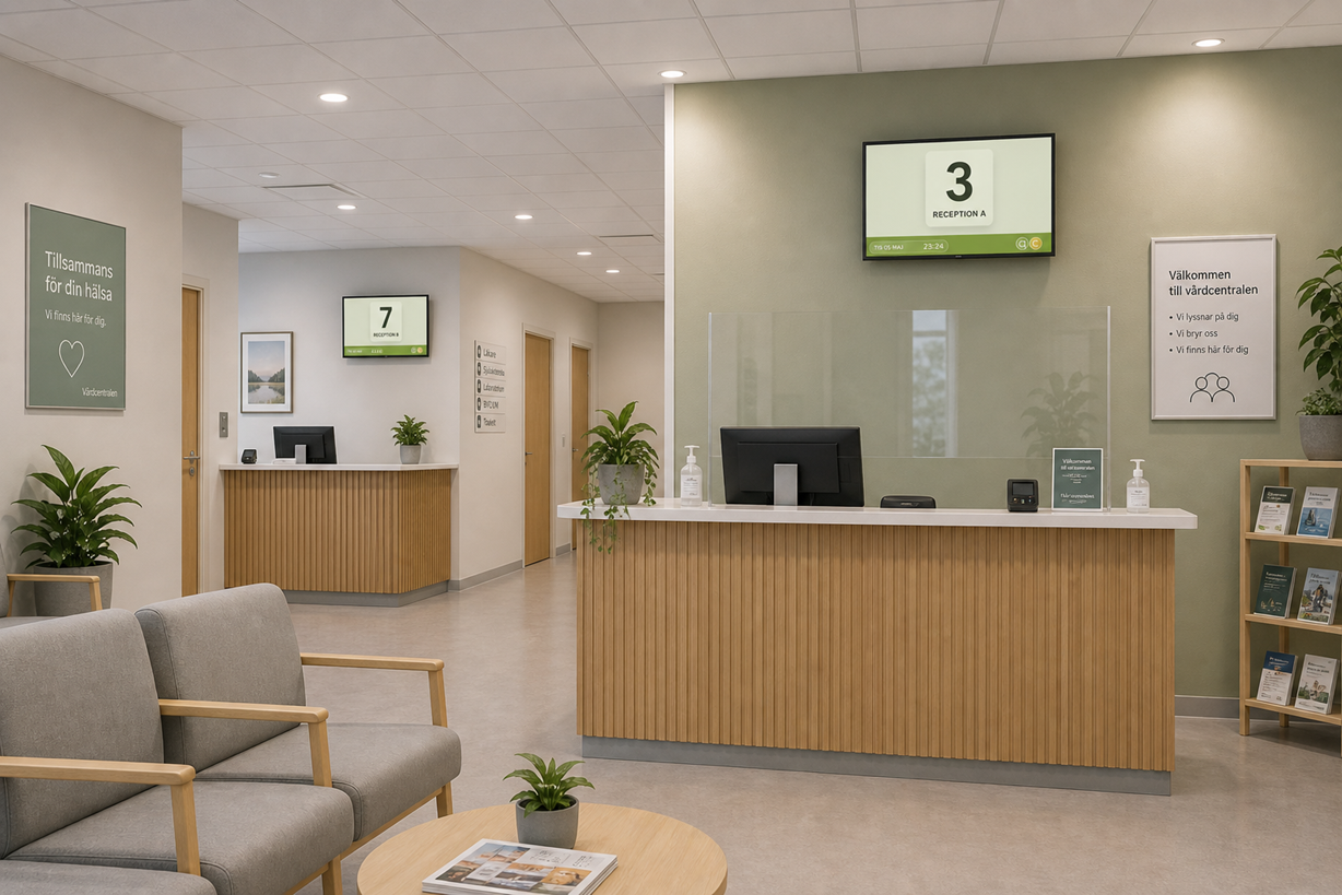 Könummerdisplay i en reception som visar aktuellt könummer